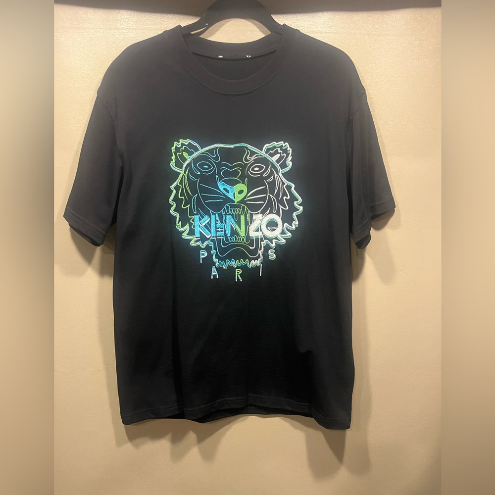 Kenzo Black T-Shirt with Neon Tiger Design